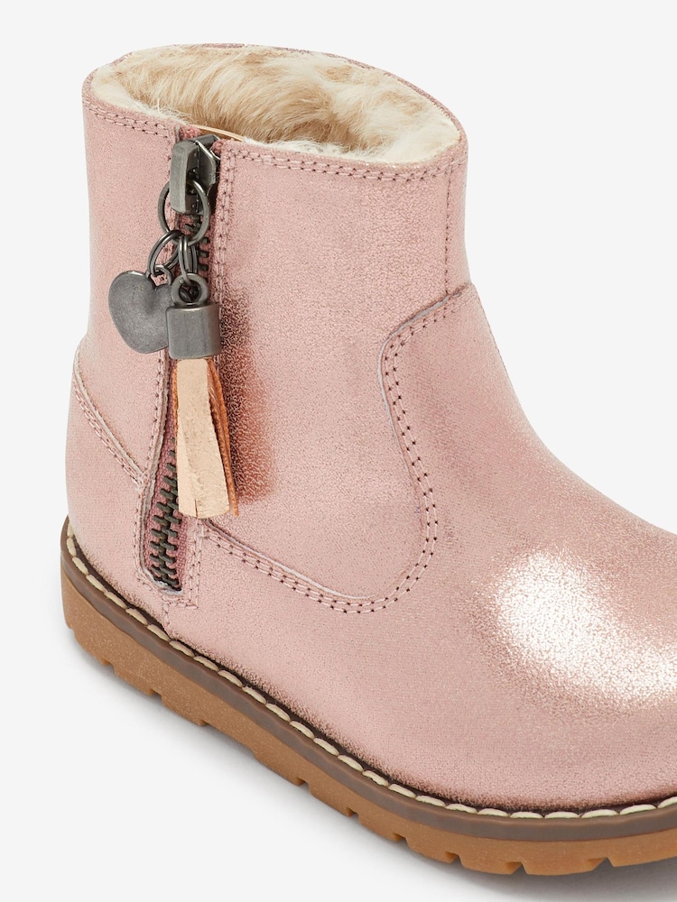 Rose Gold Pink Standard Fit (F) Warm Lined Tassel Detail Zip Boots - Image 4 of 4