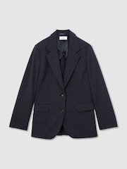 Reiss Navy Sandor Tall Stretch-Twill Relaxed Single-Breasted Blazer - Image 2 of 8