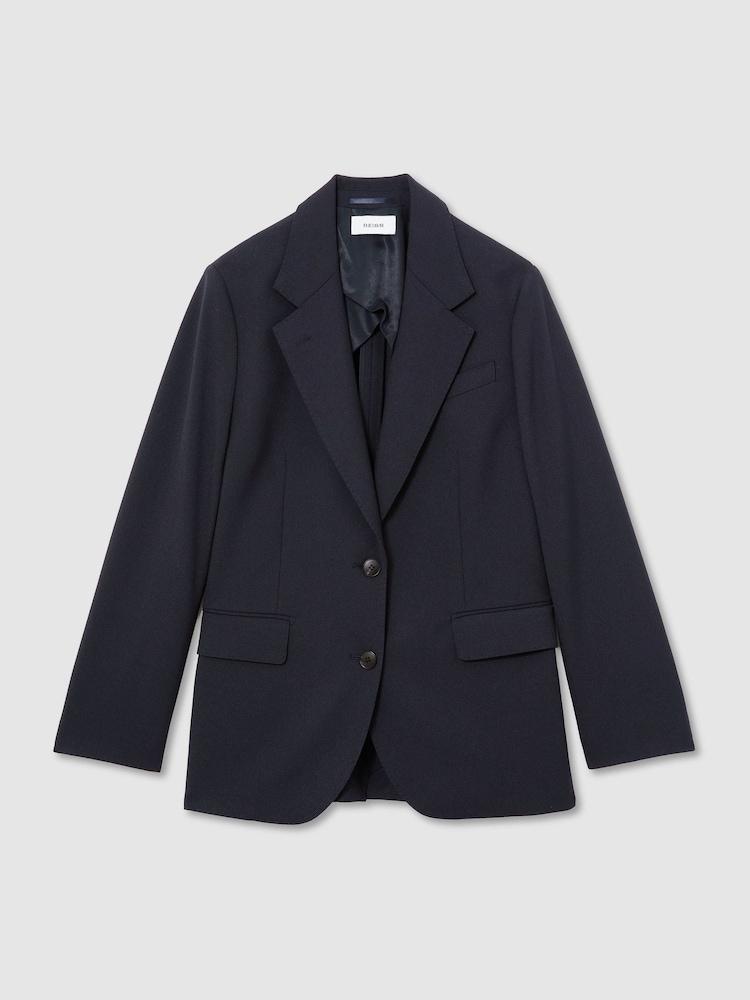 Reiss Navy Sandor Tall Stretch-Twill Relaxed Single-Breasted Blazer - Image 2 of 8 Reiss Navy Sandor Tall Stretch-Twill Relaxed Single-Breasted Blazer - Image 2 of 8