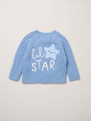 Rock-A-Bye Baby Boutique Blue Chunky Knitted Embroidered Cardigan - Image 1 of 3