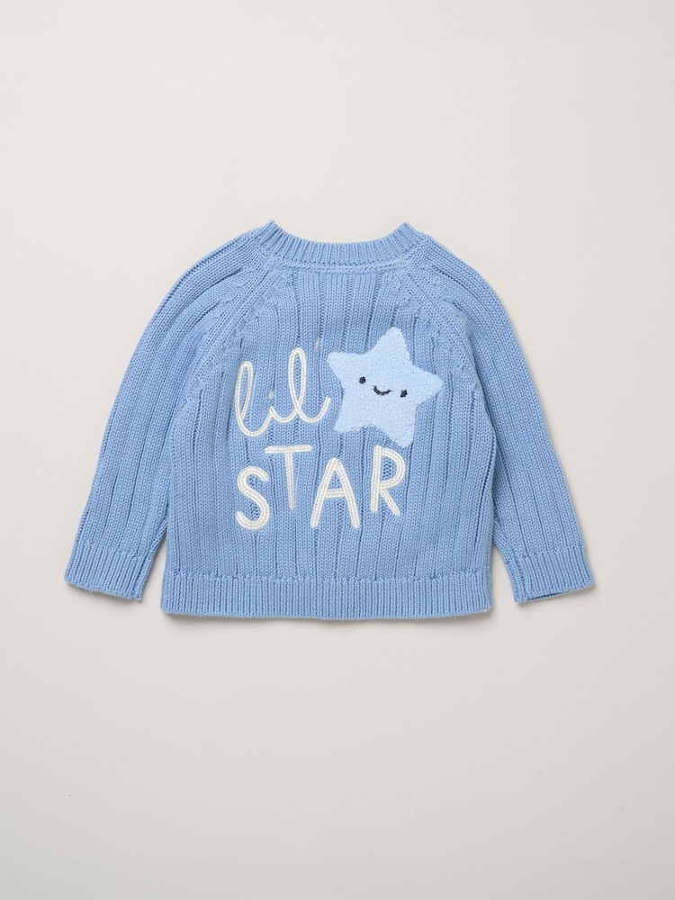 Rock-A-Bye Baby Boutique Blue Chunky Knitted Embroidered Cardigan - Image 1 of 3 Rock-A-Bye Baby Boutique Blue Chunky Knitted Embroidered Cardigan - Image 1 of 3