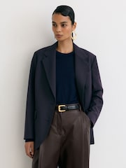 Reiss Navy Sandor Stretch-Twill Relaxed Single-Breasted Blazer - Image 3 of 7