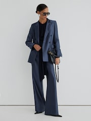 Atelier Navy Satin Pinstripe Double Breasted Blazer - Image 1 of 8