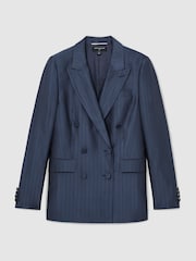 Atelier Navy Satin Pinstripe Double Breasted Blazer - Image 2 of 8