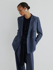 Atelier Navy Satin Pinstripe Double Breasted Blazer - Image 3 of 8