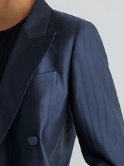 Atelier Navy Satin Pinstripe Double Breasted Blazer - Image 4 of 8