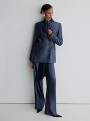 Atelier Navy Satin Pinstripe Double Breasted Blazer - Image 5 of 8