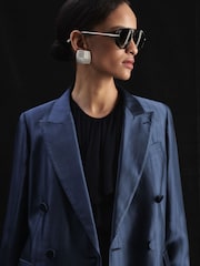 Atelier Navy Satin Pinstripe Double Breasted Blazer - Image 6 of 8