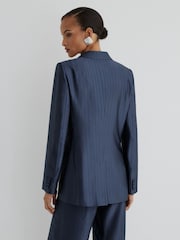 Atelier Navy Satin Pinstripe Double Breasted Blazer - Image 7 of 8
