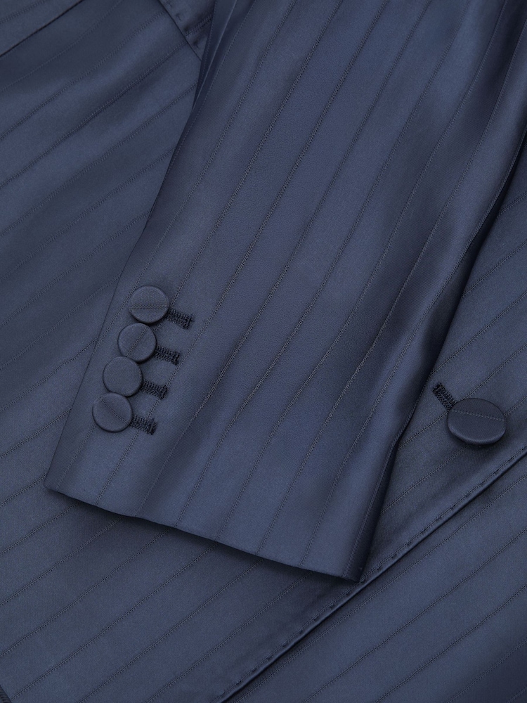 Atelier Navy Satin Pinstripe Double Breasted Blazer - Image 8 of 8