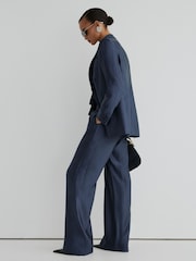כחול כהה - Atelier Satin Pinstripe Wide-Leg Trousers - תמונה 1 מתוך 7