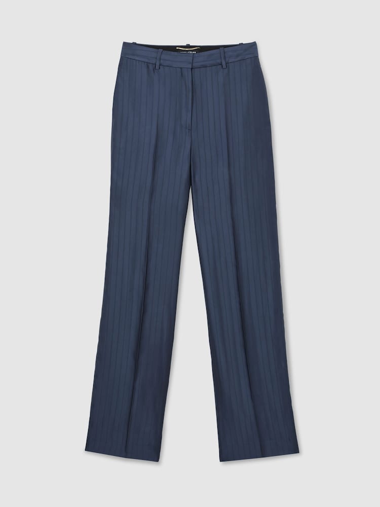 כחול כהה - Atelier Satin Pinstripe Wide-Leg Trousers - תמונה 2 מתוך 7 כחול כהה - Atelier Satin Pinstripe Wide-Leg Trousers - תמונה 2 מתוך 7