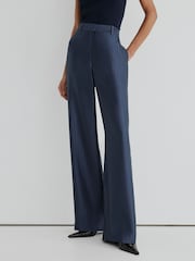 כחול כהה - Atelier Satin Pinstripe Wide-Leg Trousers - תמונה 3 מתוך 7