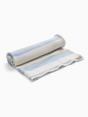 MORI Blue Supersoft Striped Blanket with Embroidery Stitch - Image 3 of 5