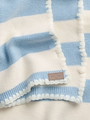 MORI Blue Supersoft Striped Blanket with Embroidery Stitch - Image 4 of 5