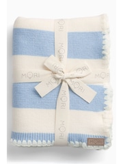MORI Blue Supersoft Striped Blanket with Embroidery Stitch - Image 5 of 5