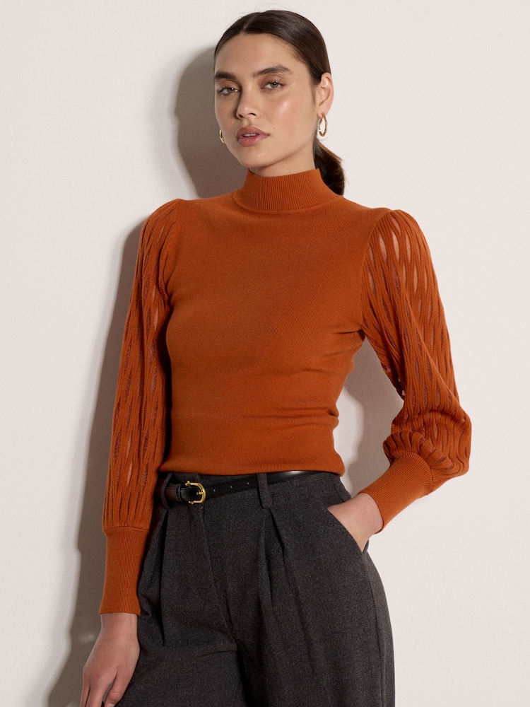 Apricot Plait Mesh Sleeve Jumper - صورة 1 من 4 Apricot Plait Mesh Sleeve Jumper - صورة 1 من 4
