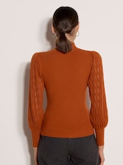 Apricot Plait Mesh Sleeve Jumper - صورة 2 من 4