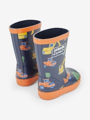 JoJo Maman Bébé Navy Blue Construction Printed Lined Wellies - Image 2 of 5