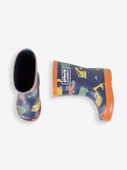JoJo Maman Bébé Navy Blue Construction Printed Lined Wellies - Image 3 of 5