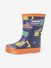 JoJo Maman Bébé Navy Blue Construction Printed Lined Wellies - Image 4 of 5