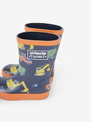 JoJo Maman Bébé Navy Blue Construction Printed Lined Wellies - Image 5 of 5