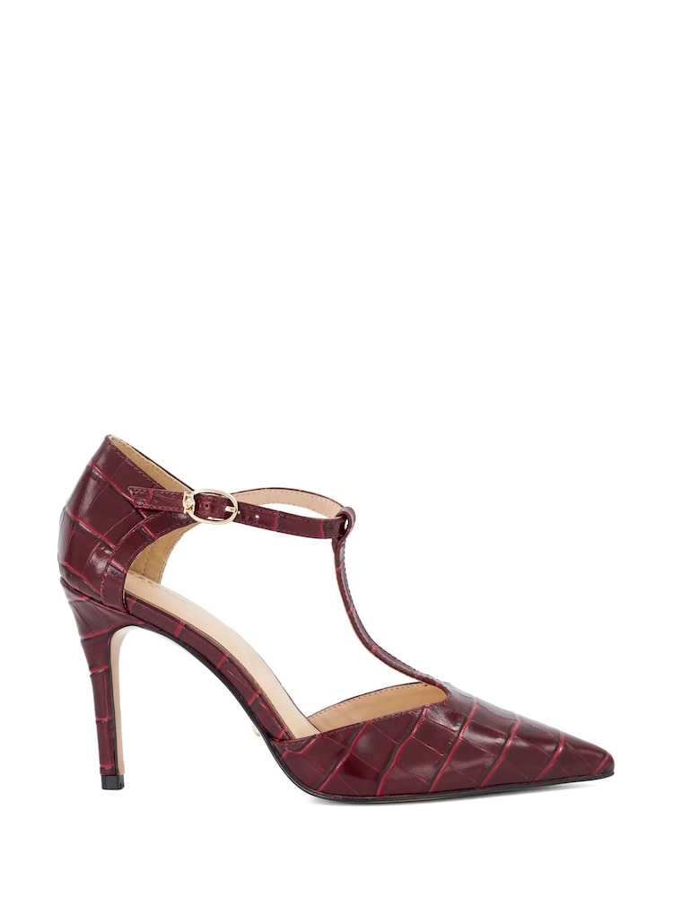 Dune London Red Leather Castered Updated T-Bar Point Court Shoes - Image 1 of 5 Dune London Red Leather Castered Updated T-Bar Point Court Shoes - Image 1 of 5