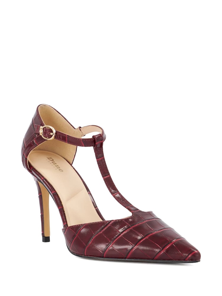 Dune London Red Leather Castered Updated T-Bar Point Court Shoes - Image 2 of 5 Dune London Red Leather Castered Updated T-Bar Point Court Shoes - Image 2 of 5