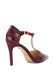 Dune London Red Leather Castered Updated T-Bar Point Court Shoes - Image 3 of 5