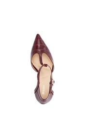Dune London Red Leather Castered Updated T-Bar Point Court Shoes - Image 4 of 5