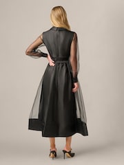 Adrianna Papell Black Organza Ankle Shirt Dress - Image 2 of 6