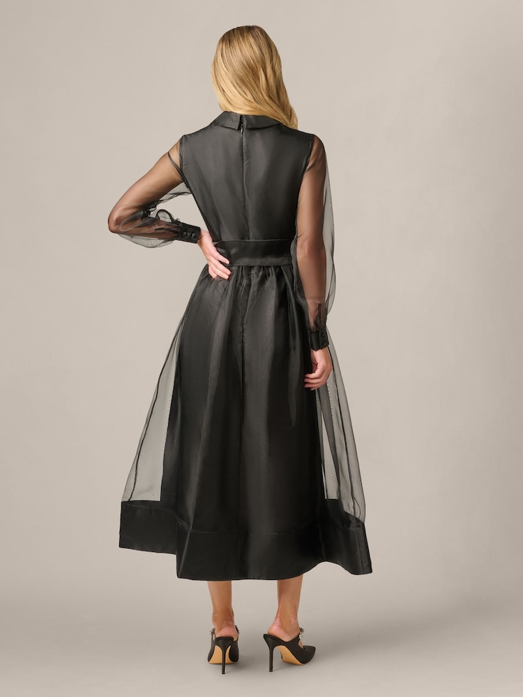 Adrianna Papell Black Organza Ankle Shirt Dress - Image 2 of 6