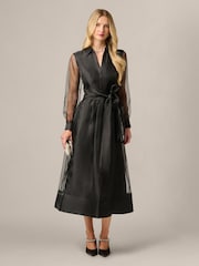 Adrianna Papell Black Organza Ankle Shirt Dress - Image 4 of 6