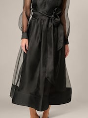 Adrianna Papell Black Organza Ankle Shirt Dress - Image 6 of 6