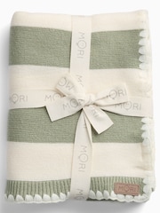MORI Green Supersoft Sage Striped Blanket with Embroidery Stitch - Image 2 of 4