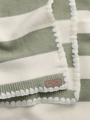MORI Green Supersoft Sage Striped Blanket with Embroidery Stitch - Image 3 of 4