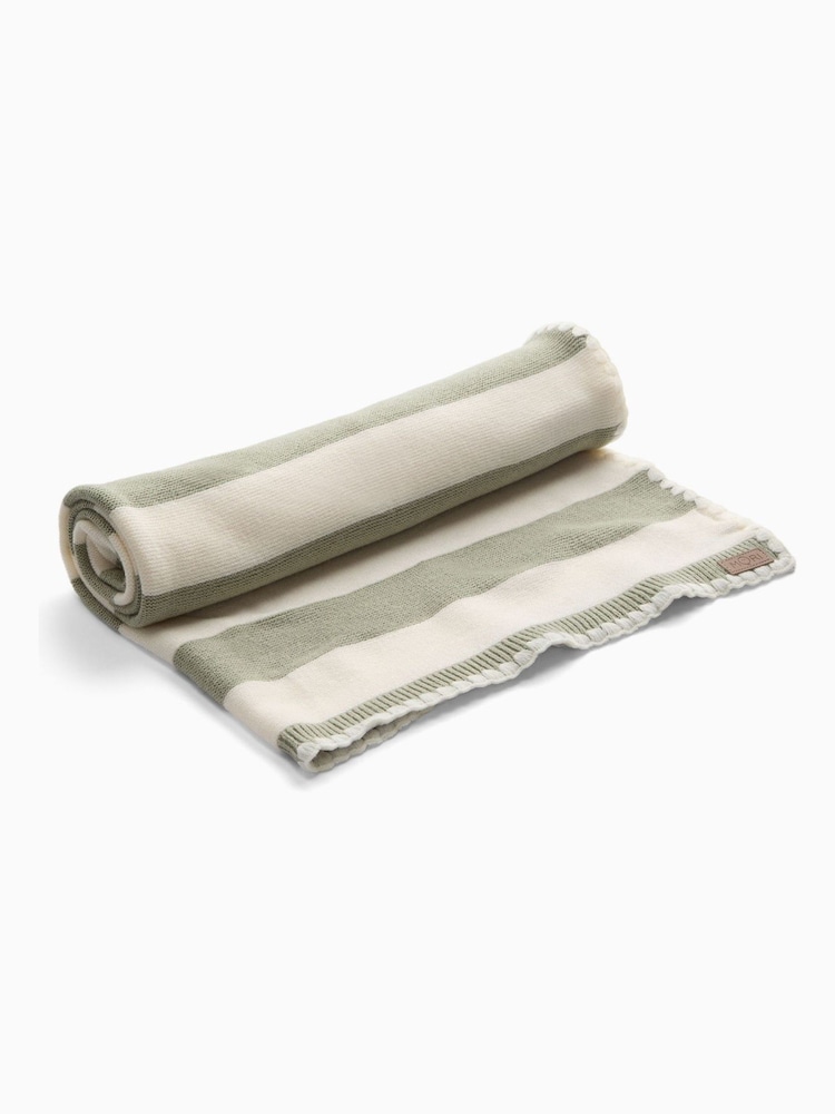 MORI Green Supersoft Sage Striped Blanket with Embroidery Stitch - Image 4 of 4 MORI Green Supersoft Sage Striped Blanket with Embroidery Stitch - Image 4 of 4