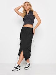 PixieGirl Petite Black 100% Cotton Cargo Ruched Midi Skirt - Image 1 of 5
