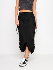 PixieGirl Petite Black 100% Cotton Cargo Ruched Midi Skirt - Image 3 of 5