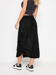 PixieGirl Petite Black 100% Cotton Cargo Ruched Midi Skirt - Image 4 of 5