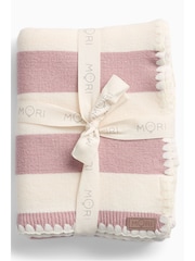 MORI Pink Supersoft Pink Striped Blanket with Embroidery Stitch - Image 3 of 5