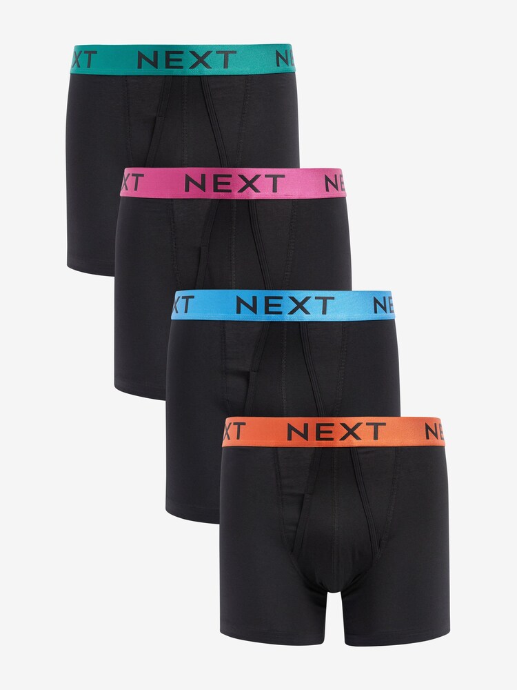 Black Bright Waistband 4 pack A-Front Boxers - Image 1 of 6