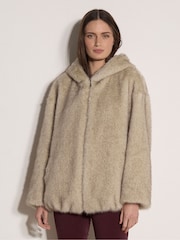 Apricot Grey Soft Faux Fur Hooded Jacket - Image 2 of 5