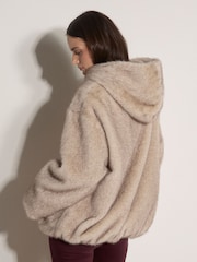 Apricot Grey Soft Faux Fur Hooded Jacket - Image 5 of 5