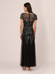 Adrianna Papell Black Bead Long Dress With Godets - Image 2 of 6