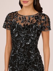Adrianna Papell Black Bead Long Dress With Godets - Image 5 of 6