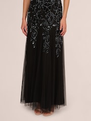 Adrianna Papell Black Bead Long Dress With Godets - Image 6 of 6
