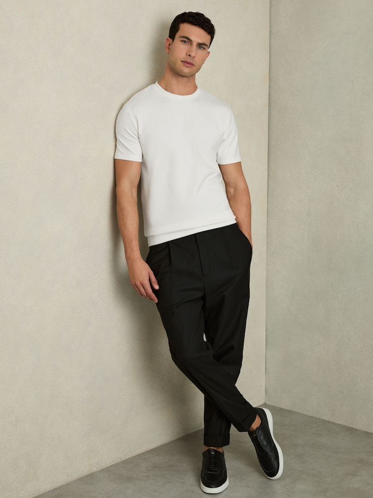 أبيض - تي شيرت جيرسيه إنترلوك بحافة رقبة مستديرة من Reiss Bradley - Image 2 of 7