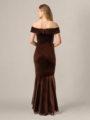Adrianna Papell Brown Velvet Off The Shoulder Gown - Image 2 of 6
