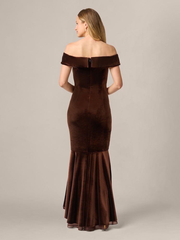 Adrianna Papell Brown Velvet Off The Shoulder Gown - Image 2 of 6